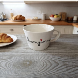 Tazza colazione "Buongiorno" gres porcellanato bianco, Simple day
