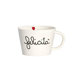 Tazza colazione "Felicità" gres porcellanato bianco, Simple day