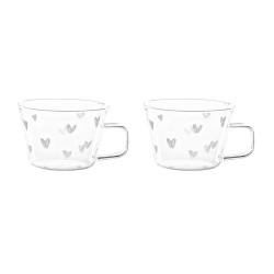 Set 2 tazze tè o cappuccino, vetro borosilicato "Cuori", 280ml, Simple day