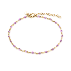 Cavigliera acciaio oro perline rosa Brand
