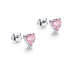 Orecchini acciaio cuori cristalli rosa lobo Brand