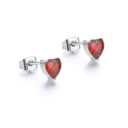 Orecchini acciaio cuori cristalli rosso lobo Brand