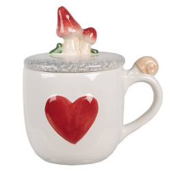 Tazza Grande con coperchio color bianco con cuore, di Clayre & Eef