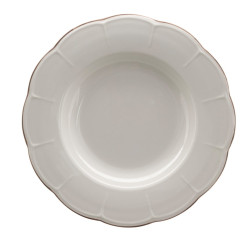 Piatto fondo bianco bordo tortora serie Atcina, Blanc Mariclò