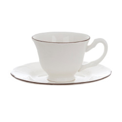 Servizio caffè x6 serie Atcina, bianco con bordo tortora, Blanc Mariclò