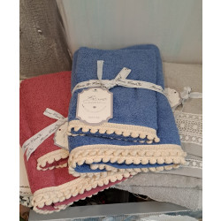 Coppia spugna 3 varianti colore a scelta con pizzo, Blanc Mariclò, 100% cotone 450 GSM