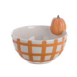 Ciotola in Ceramica a Quadri con Zucca Decorativa 16x13x10 cm, Blanc Mariclò
