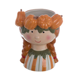 Vaso decorativo in ceramica con figura di bimba e zucche (Ø 15 x h 20 cm), Blanc Mariclò