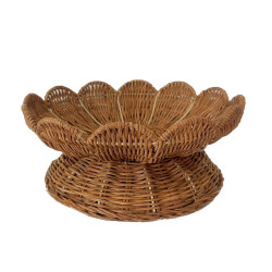 Cesto in rattan con smerlo e piede, Blanc Mariclò, 31x13 cm