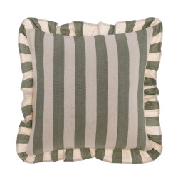 Cuscino arredo righe verdi e volant, 45x45 cm, Blanc Mariclò