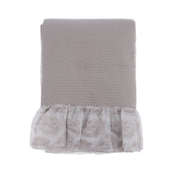 Trapunta matrimoniale Blanc Mariclò, beige con volant toile de Jouy, 250x250 cm