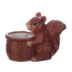 Decoro in Ceramica "Scoiattolo con Cesto" 27x13x18 cm, Blanc Mariclò