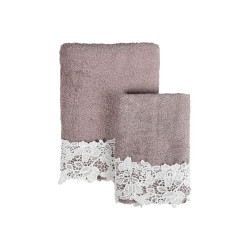 Coppia Spugna rosa antico Viso + Ospite con Bordo in Pizzo, Blanc Mariclò