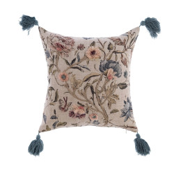 Cuscino arredo fiorato con nappe, Blanc Mariclò, 40x40 cm