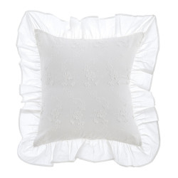 Cuscino arredo con gala "Brezza di Sangallo", Blanc Mariclò, 40x40 cm, bianco