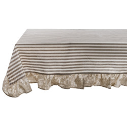 Tovaglia a righe beige con gala 10 cm Toile de Jouy, Blanc Mariclò, 160x290 cm