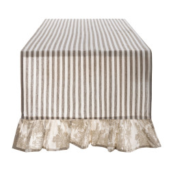 Runner a righe beige con gala 10 cm Toile de Jouy, Blanc Mariclò, 45x160 cm