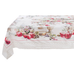 Tovaglia Natalizia in puro cotone con pizzo 180x350 cm, Blanc Mariclò