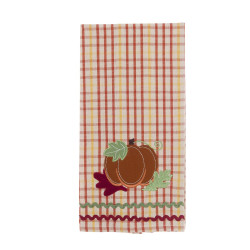 Canovaccio da cucina in cotone a quadretti con applicazione zucca 50x70 cm, Blanc Mariclò