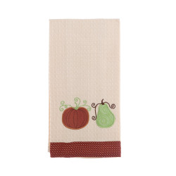 Canovaccio da Cucina a Nido d'Ape Avorio con Ricamo Zucca e Pera (50x70 cm), Blanc Mariclò