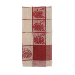 Canovaccio da Cucina Jacquard in Cotone a Maxi Quadri con Zucche – Rosso Ruggine e Beige (50x70 cm), Blanc Mariclò
