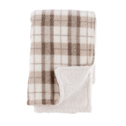 Plaid sherpa a quadri beige, Blanc Mariclò, 140x170 cm