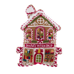 Cuscino Sagomato "Santa's Workshop" con Applicazioni e Ricami, 37x28 cm, Blanc Mariclò