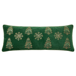 Cuscino Verde con Applicazioni Natalizie e Fiocchi di Neve, 35x90 cm, Blanc Mariclò