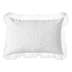 Cuscino d'Arredo Bianco Ricamato con Volant "Lace" 35x50 cm, Blanc Mariclò
