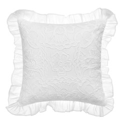 Cuscino d'Arredo Quadrato Bianco Ricamato con Volant "Lace" 45x45 cm, Blanc Mariclò