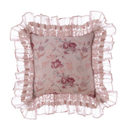 Cuscino arredo fantasia "Sogni in fiore", con volant, 45x45 cm, 100% cotone, Blanc Mariclò