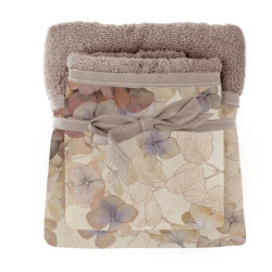 Coppia spugna marrone con bordo fantasia, Blanc Mariclo