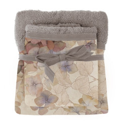 Coppia spugna melange tortora-grigio con bordo fantasia, Blanc Mariclo