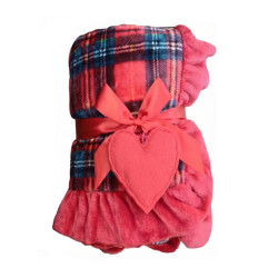 Plaid Natalizio tartan rosso con volant 140x170 cm, Blanc Mariclò