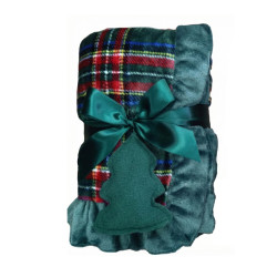 Plaid Natalizio tartan verde con volant 140x170 cm, Blanc Mariclò