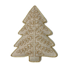 Cuscino Sagomato ad Albero di Natale Avorio con Ricami Dorati 32x42 cm, Blanc Mariclò