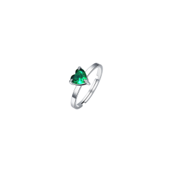 Anello donna in acciaio con cuore e cristallo verde Luca Barra