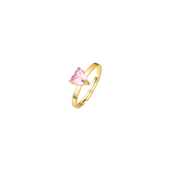 Anello donna in acciaio color oro con cuore e cristallo rosa Luca Barra