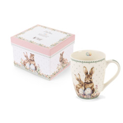 Mug coniglio in box, variante B bordo verde, 350 ml, Nuvole di Stoffa