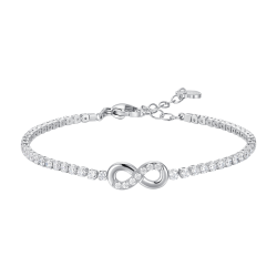 Bracciale tennis in acciaio con infinito e punti luce con zirconi bianchi