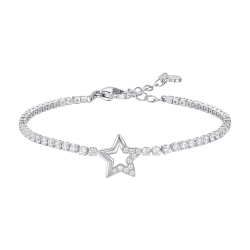 Bracciale tennis in acciaio con stella e punti luce con zirconi bianchi