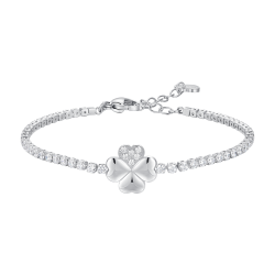 Bracciale tennis in acciaio con quadrifoglio