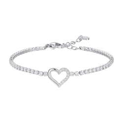 Bracciale tennis in acciaio con cuori e zirconi bianchi