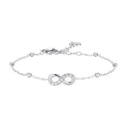 Bracciale in acciaio con infinito e punti luce in zircone bianco