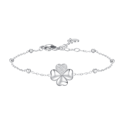 Bracciale in acciaio con quadrifoglio e punti luce
