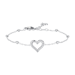 Bracciale in acciaio con cuore e punti luce bianchi