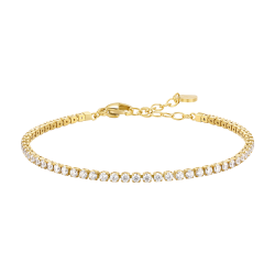 Bracciale tennis in acciaio color oro con zirconi bianchi