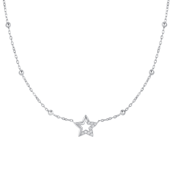Collana in acciaio con stella e punti luce in zircone bianco