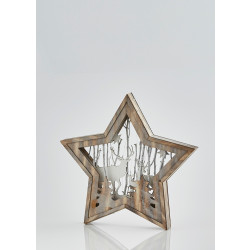 Stella legno c/renne e luci LED 47 cm