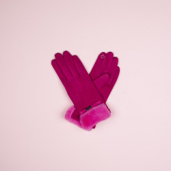 Guanti scamosciato fuxia bordo pelliccia